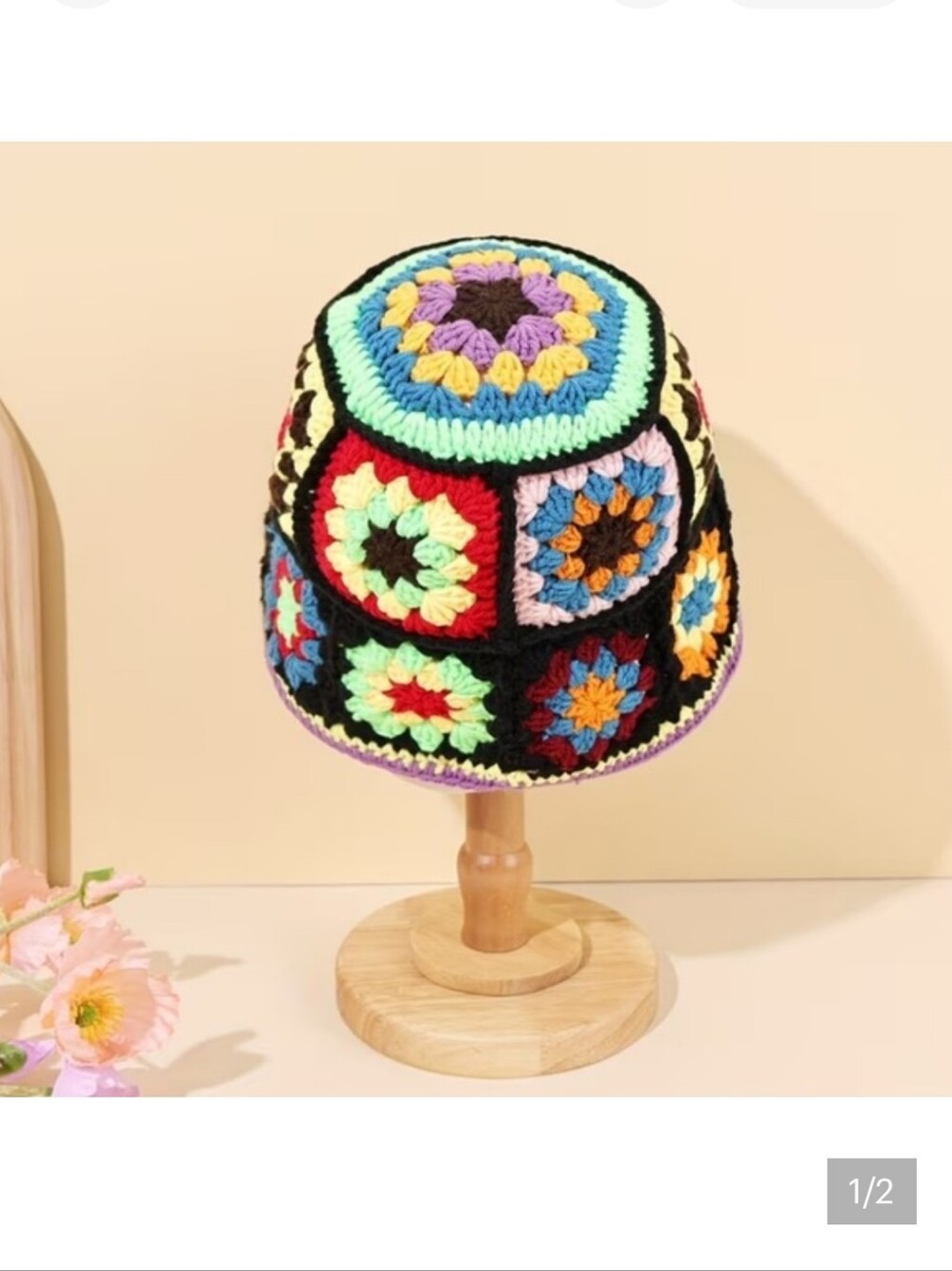 Crocheted Granny Square Bucket Hat NWT
